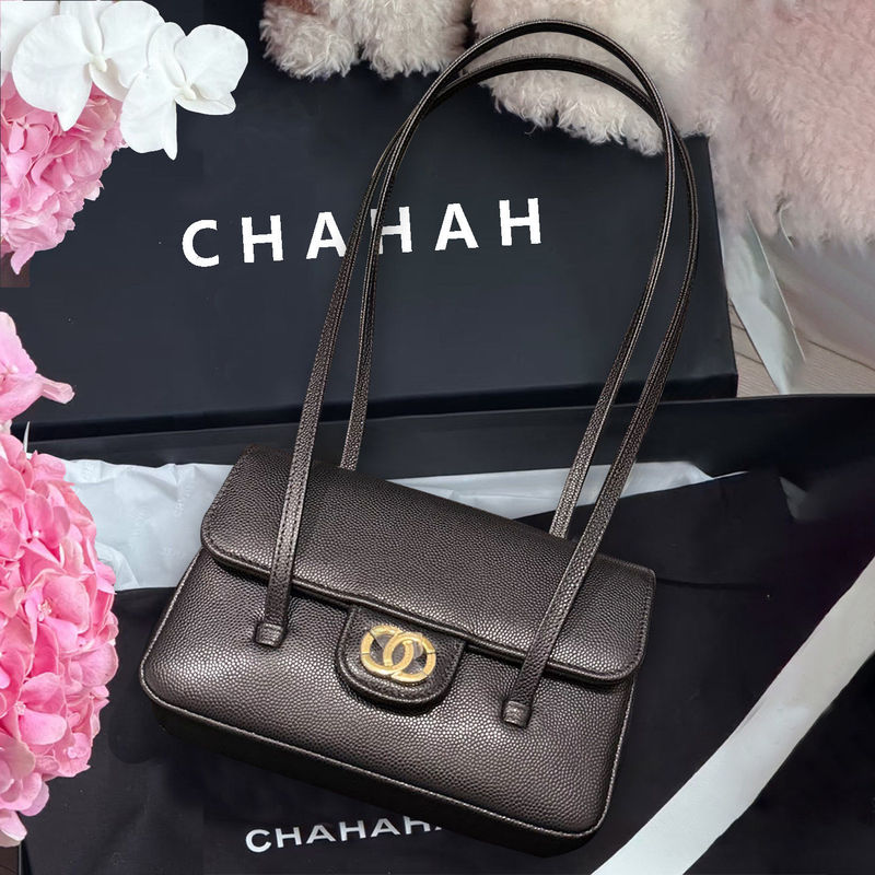 Hong Kong Genuine Leather Chanel-Style 26P Underarm Bag Jennie Same Style Long Handle Baguette Bag Preppy Coco Shoulder Bag