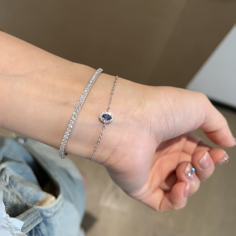 French Sapphire Bracelet Plated with 18K Gold, Stackable Sapphire Lucky Basic Style, High-End Elegant Friendship Jewelry French Sapphire Bracelet Plated with 18K Gold, Stackable Sapphire Lucky Basic Style, High-End Elegant Friendship Jewelry