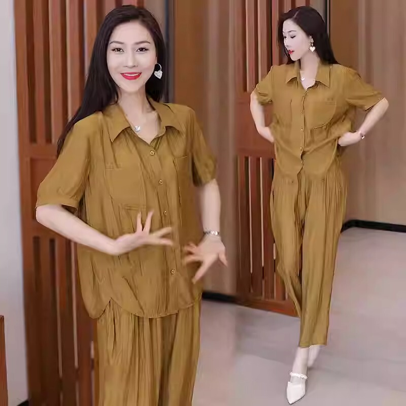 Cotton and Linen Casual Sports Suit for Women, New Summer Style, Fashionable and Age-Reducing, Short-Sleeved, Petite, Wide-Leg Pants Two-Piece Set
