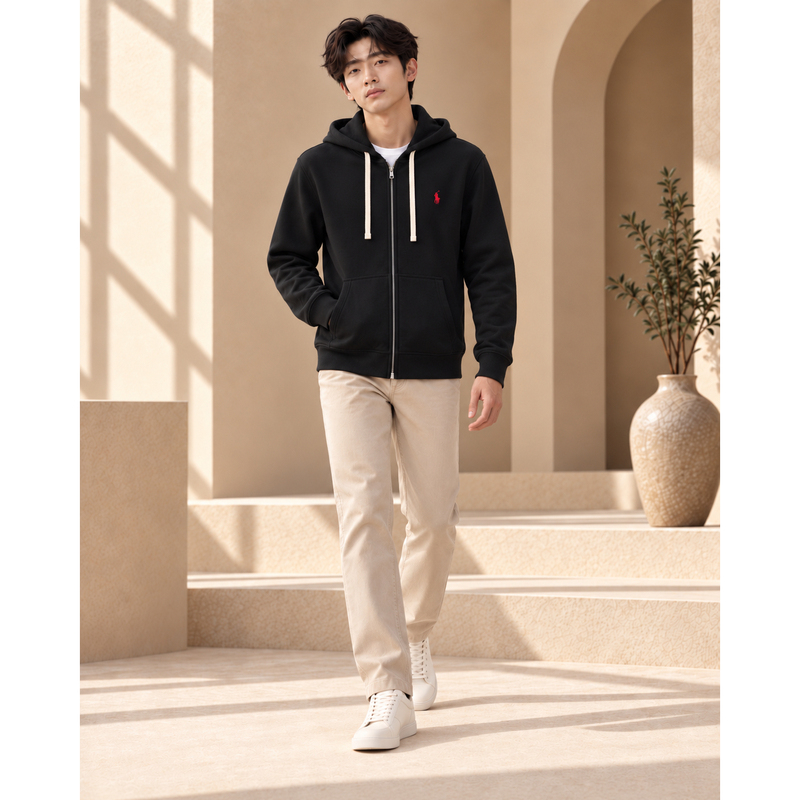 Ralph Lauren Pony Logo Hooded Cardigan American Casual Zip-Up Sweatshirt Men's Loose Versatile Long-Sleeve Jacket Ralph Lauren Pony Logo Hooded Cardigan American Casual Zip-Up Sweatshirt Men's Loose Versatile Long-Sleeve Jacket