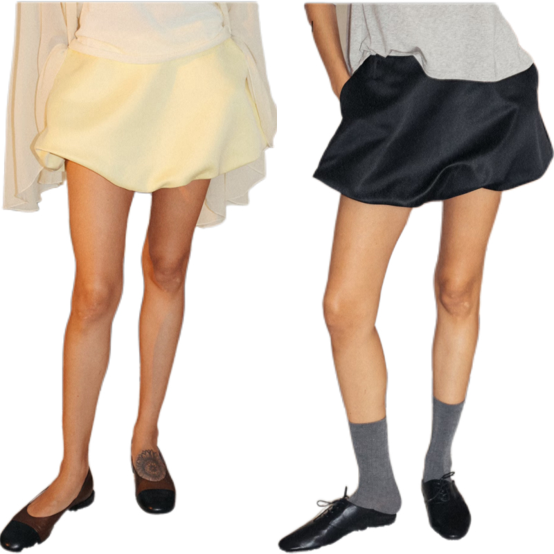 French-Style Lazy Satin Puffy Short Skirt (with Safety Shorts) Available in Two Colors