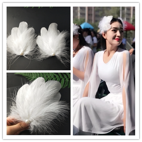 White Feather Beautiful Bridal Hair Accessories Children's Hairpin Ballet Cygnet Stage Performance Headwear