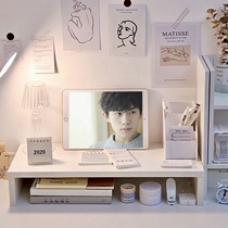 Simple pad laptop monitor booster rack desktop keyboard storage girl solid wood desk shelf