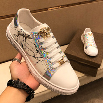 2021 new summer beauty head splashing ink small white shoes men breathable wild Printing Board shoes fashion lace casual shoes