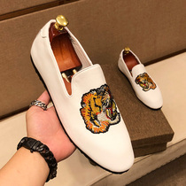 2021 New Embroidery Tiger Head Pedal Mens Shoes Leather Frosted Pimple Korean Tide Leisure Lazy Pimple Shoes