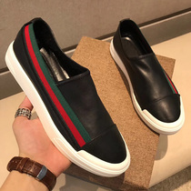 European Station Green red stripes new mens shoes one pedal lazy shoes leather wild casual flat loafers men