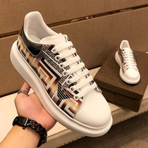 Official website flagship store McQueen small white shoes mens leather printed thick bottom inner mens shoes Joker Tide mens board shoes