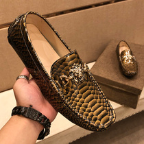 2021 spring new Medusa printed Bean shoes mens leather breathable lazy shoes Korean trend soft bottom casual