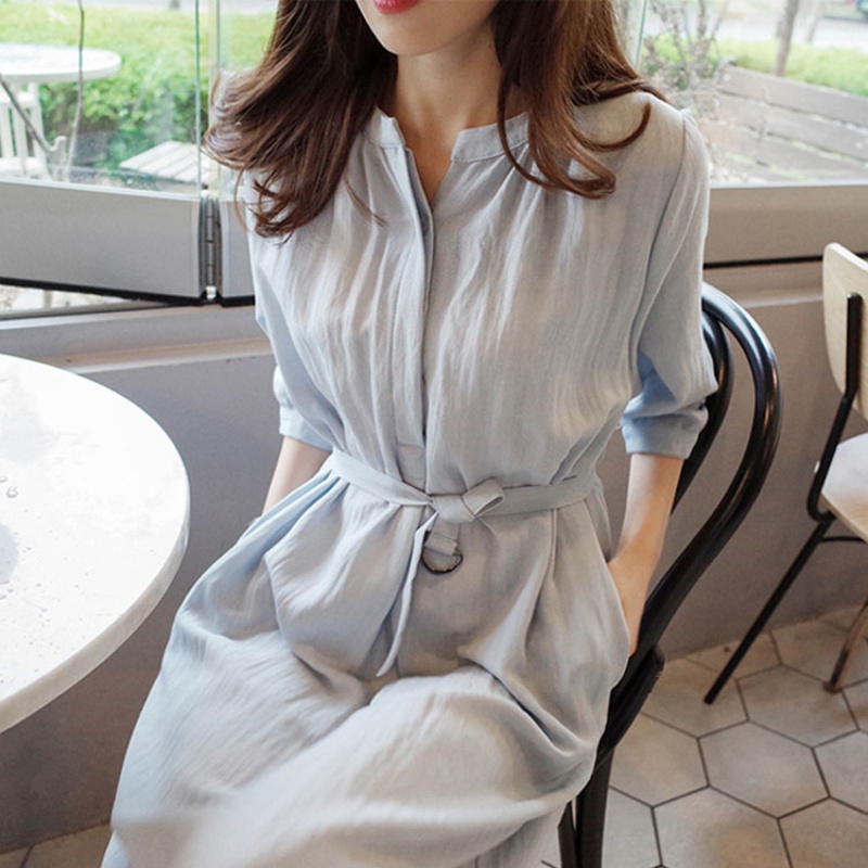 Tide cotton cotton five sleeve dress girl 2023 new temperament to be thin and wear shirt dress