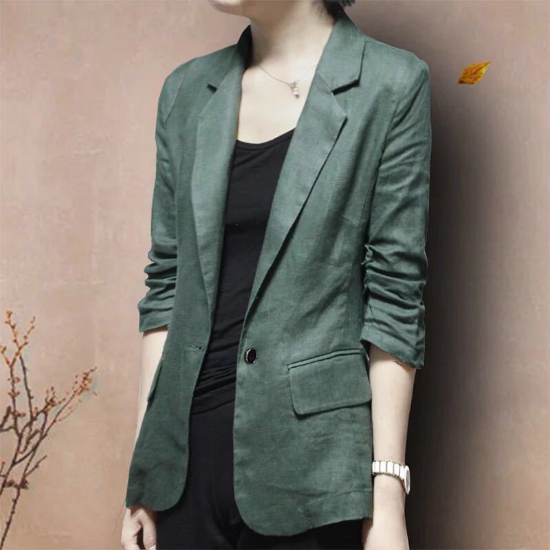 Linen small suit jacket 2021 autumn new Korean slim casual suit women's large size cotton and linen top tide