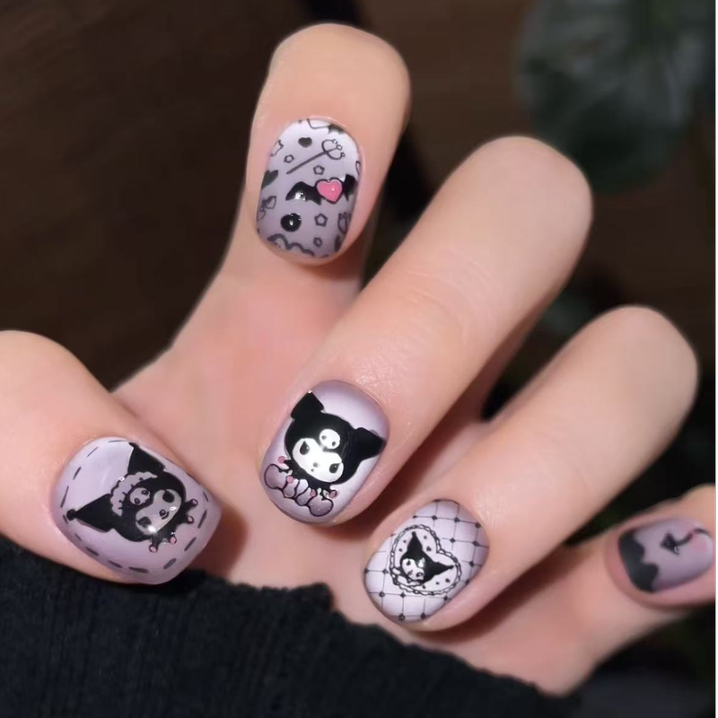 【Kuromi (Frosted)】Purely Handmade Wearable Nail Art Set of 10 Pieces, Cartoon Hand-Painted Purple Cute Girl Design 【Kuromi (Frosted)】Purely Handmade Wearable Nail Art Set of 10 Pieces, Cartoon Hand-Painted Purple Cute Girl Design
