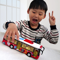 Bus toy simulation alloy car model police car large open door childrens puzzle back bus