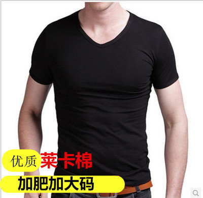 Men's gattening up for code short sleeves T-shirt pure color half sleeves leka cotton V collar workout lingerie black beating bottom