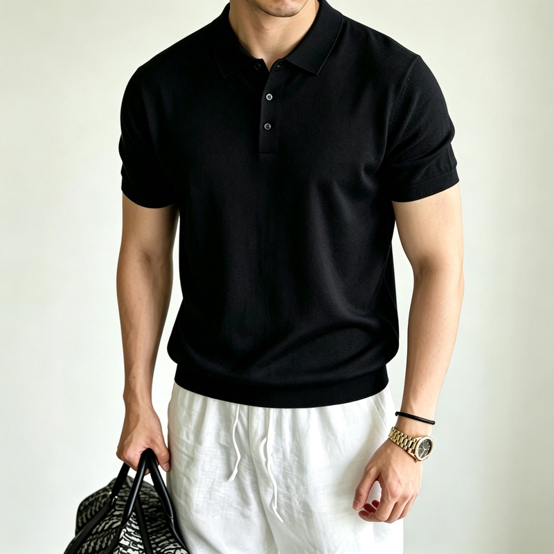 Seasonmark Men's Thin Short-Sleeved Polo Shirt Summer Pure Color Lapel Breathable Business Casual Knitted T-Shirt Seasonmark Men's Thin Short-Sleeved Polo Shirt Summer Pure Color Lapel Breathable Business Casual Knitted T-Shirt