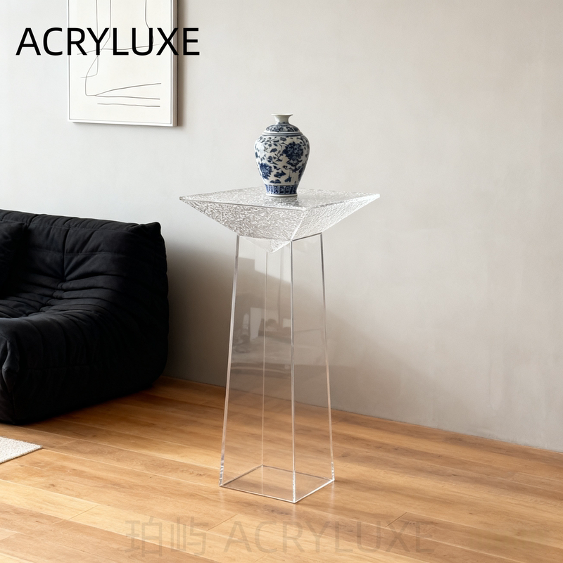 Acrylic Tapered Coffee Table, Living Room Side Table, Fog Blue-Black, Bay Window, Italian Minimalist, Floating, for Home Use