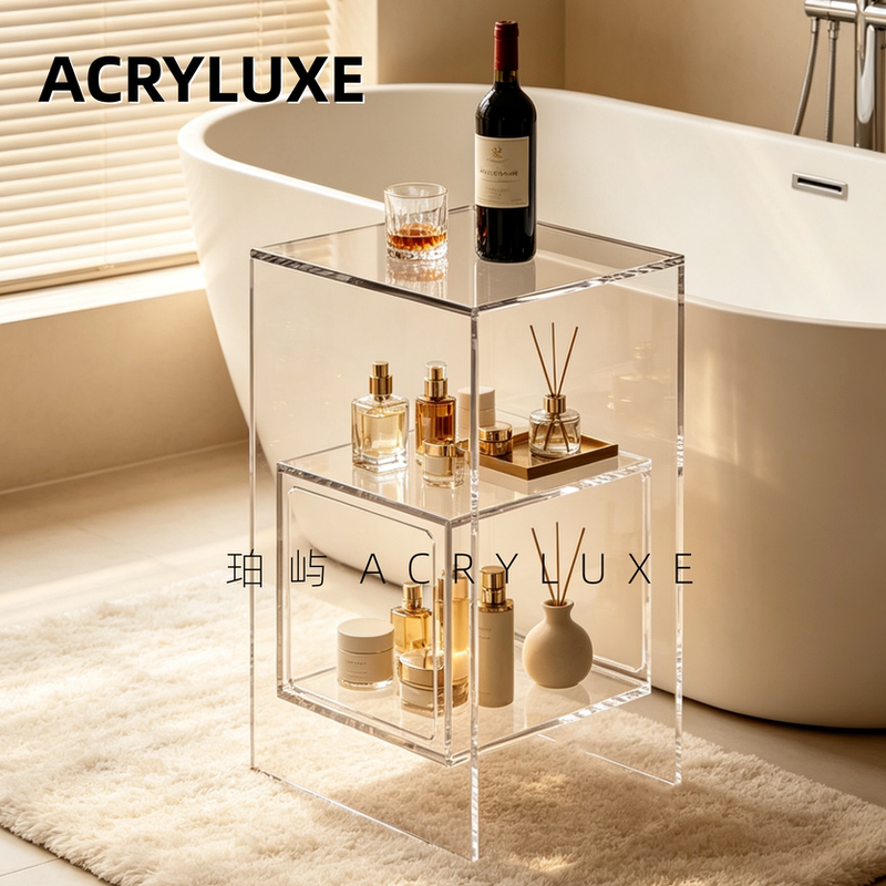 High-End Storage Rack, Transparent Acrylic Side Table, Double-Layer Square Corner Table, Modern Minimalist Storage Design