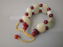 Antique Jade bag genuine natural Xinjiang Hotan White Jade seed bracelet with red agate beads