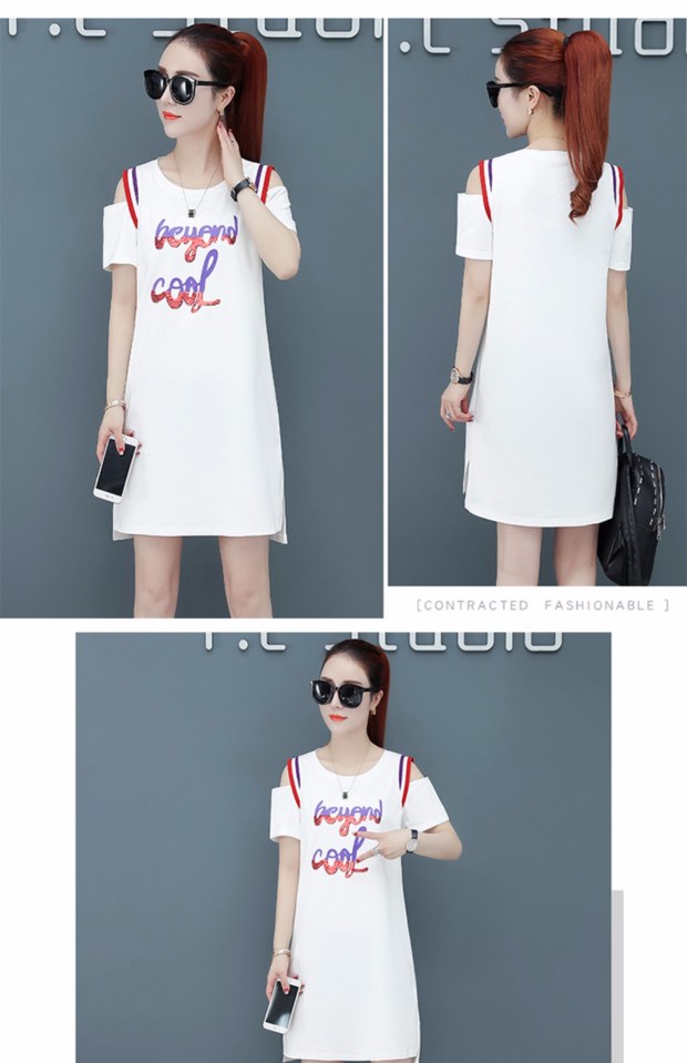 Váy thể thao mùa hè giản dị quây tay ngắn in sequin trong chiếc váy dài nữ mùa hè bằng vải cotton 2019 mỏng - Trang phục thể thao bộ thể thao adidas nữ chính hãng