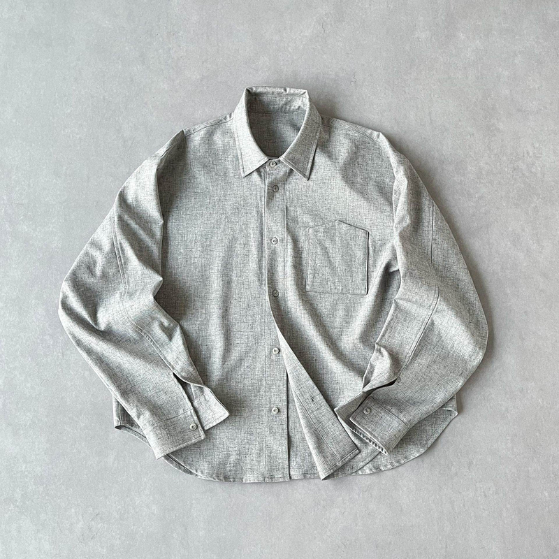 H1C Moon Shadow* Linen Blend Floral Yarn Basic Commuting Shirt, Slightly Wide Cut/Stone Pattern Buttons/Wrinkle Resistant and Easy to Care for