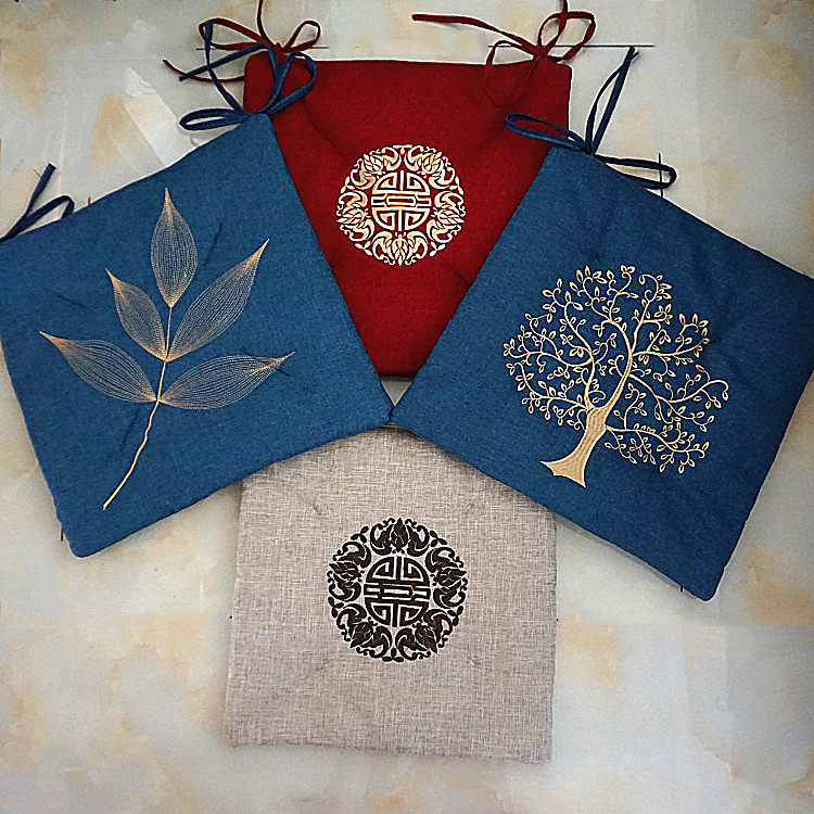 New Chinese cushion embroidered chair cushion summer cool anti-slip ring chair mat flax embroidery office cushion can be customized