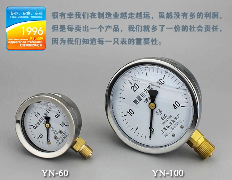 Đồng hồ đo áp suất địa chấn YN60/100 áp suất dầu, áp suất nước, áp suất không khí, đồng hồ đo áp suất thủy lực 0-1/1.6/2.5/40mpa