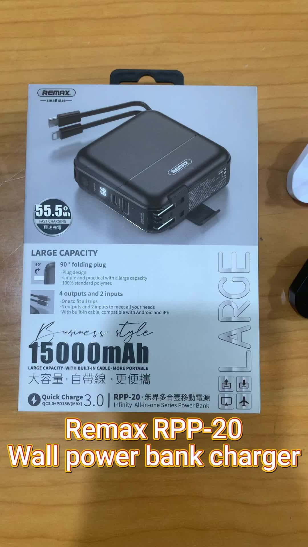 Remax Wall Power Banks Charger Rpp-20 15000mah Qc3.0 Pd18w Portable ...