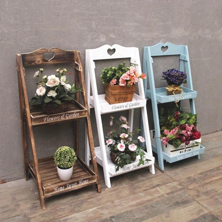 Outdoor garden flower shop two or three-layer multi-layer flower stand solid wood old display stand sign display succulent folding