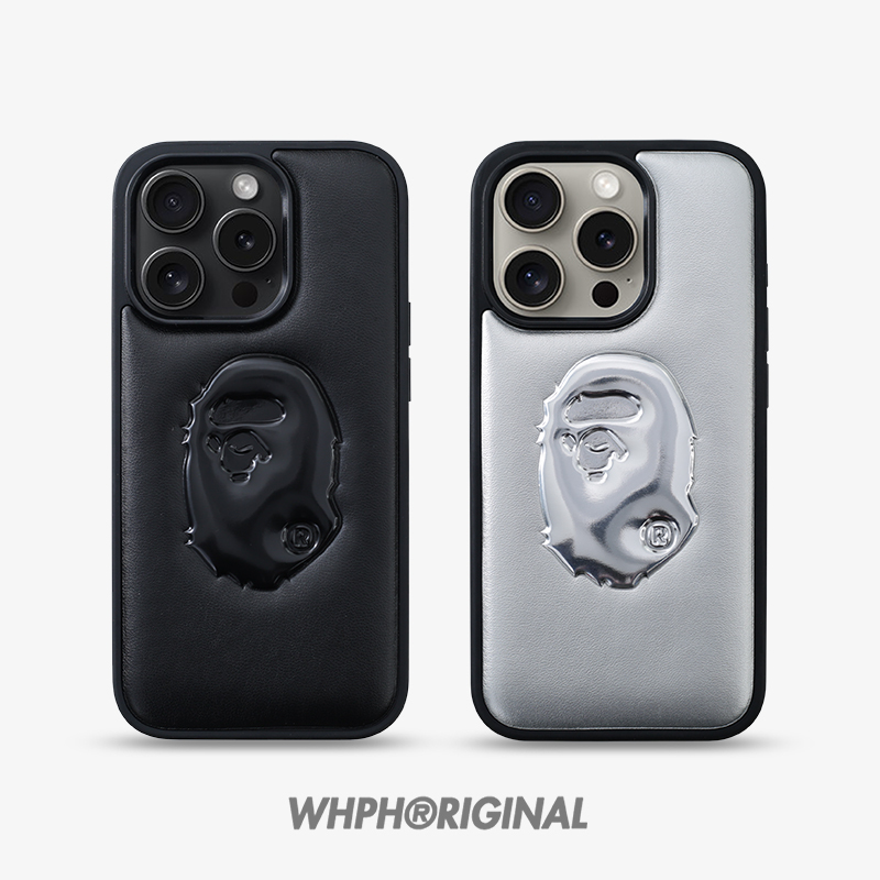 Trendy Brand Bape Ape Head iPhone 17 Pro Max Phone Case Leather Suitable for Apple 15 Matte Protective Case Anti-Drop 18 High-End Black Full-Cover Soft Case 16 Fashionable New Leather Case