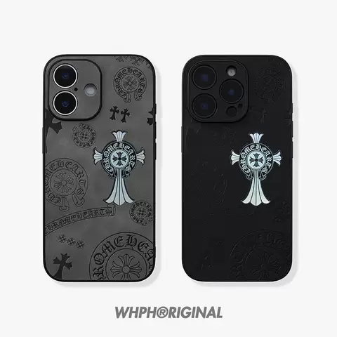 Chrome Hearts Trendy Fashionable Grey Black Cross Phone Case for iPhone 17, 16, 15, 14, 13 and 12