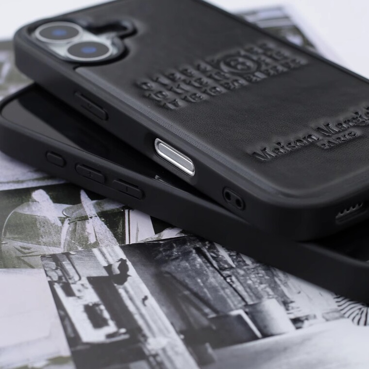 Maison Margiela Black Leather Embossed Logo iPhone Case