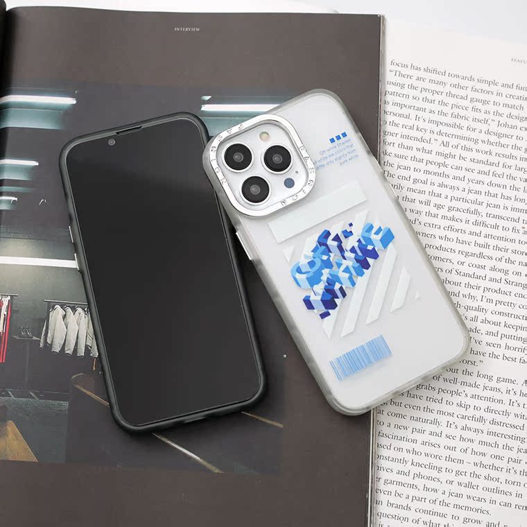 Off-White Blue 3D Text Yellow Arrows iPhone Case