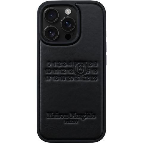 Maison Margiela Black Leather Embossed Logo iPhone Case