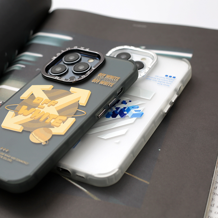 Off-White Blue 3D Text Yellow Arrows iPhone Case