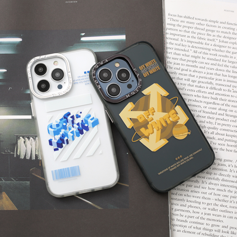 Off-White Blue 3D Text Yellow Arrows iPhone Case