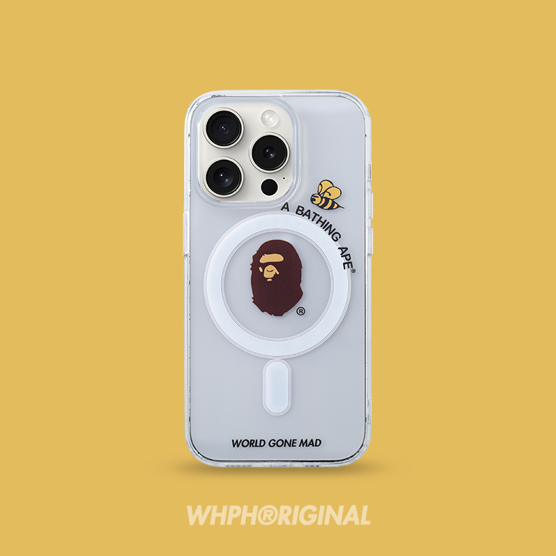 European and American Fashion Brand Iphone17 Magnetic Phone Case Magsafe Personalized Bape Ape Head Apple 16Promax Niche Anti-Fall Protective Case 15 Suitable for 14Pro Creative 13 Transparent