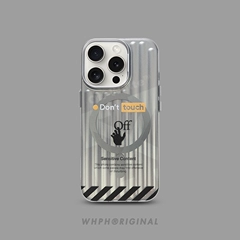 OFF-WHITE case — Sensitive Content Don't Touch Phone Cases Covers MagSafe Stripes Suitcase Rib Trendy Fashionable Luxury Pro/Plus/Max/Air – iPhone 17, iPhone 16, iPhone 15, iPhone 14, iPhone 13