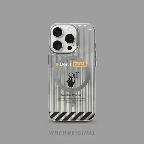 Sensitive Content Don't Touch Phone Cases Covers MagSafe Stripes Suitcase Rib Trendy Fashionable Luxury Pro/Plus/Max/Air  – iPhone 17,  iPhone 16, iPhone 15, iPhone 14, iPhone 13