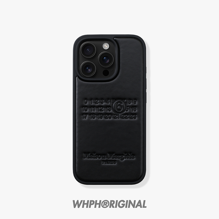 Maison Margiela Black Leather Embossed Logo iPhone Case