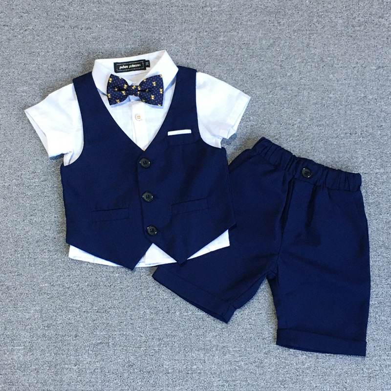 Flower Boy ăn mặc Set Summer Tide Suit Anh Kids Kids Kids Shorts Ổn Boy Hiệu suất ăn mặc.