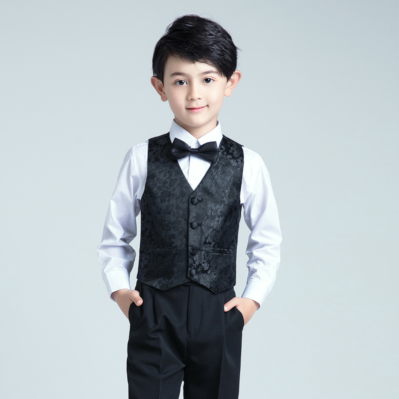 Chàng trai phù hợp với phù hợp với phiên bản Hàn Quốc màu đen bé tuxedo Anh hoa cô gái váy loạt chương quần áo mùa hè.