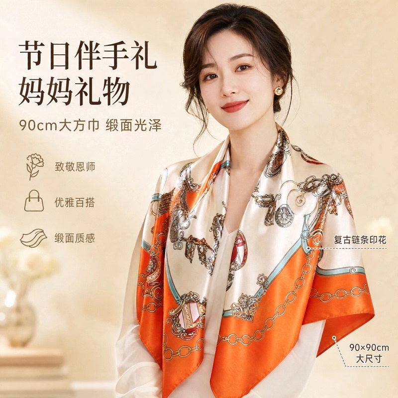 Da Vinci Code High-End Style Versatile Silk Scarf for Women 2026 New Model for Tying Bags and Tying Around the Neck with a Large Square Scarf