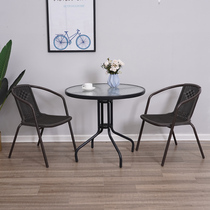 Restaurant table and chair combination tea table small apartment home simple balcony small coffee table backrest rattan chair folding glass dining table