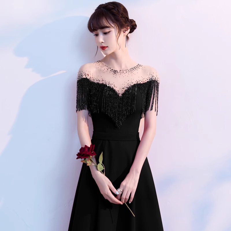 Black Formal Dress, High-End Texture, Long Style, Light Luxury, Niche, High-End Coming-Of-Age Ceremony Dress, Girl's Dress, Student Evening Dress, Women's Dress