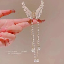 2024 new fashion tassel pearl butterfly grabber high-end half-tied hairpin back of the head temperament hair updo