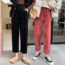  Korean version of Hong Kong flavor thin corduroy thin and wild student casual harem pants wide-leg bloomers black womens spring and autumn