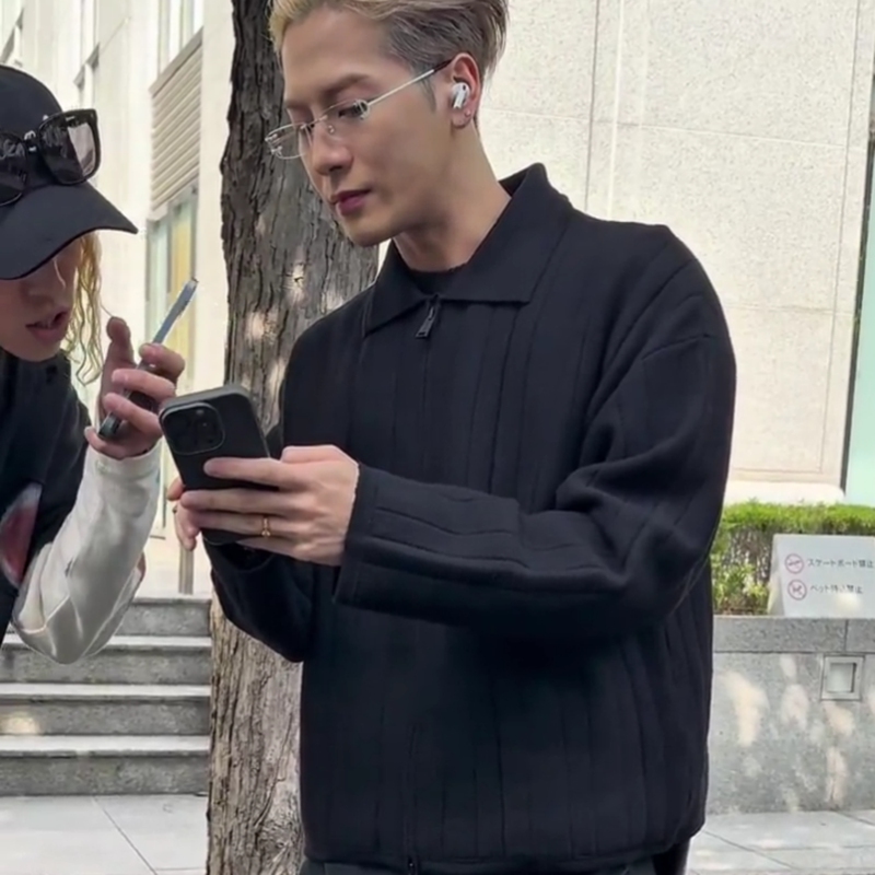 Jackson Wang's Same Style Heavy Knit Sweater Trendy Brand Outerwear Casual Top Unisex Loose Black Jacket