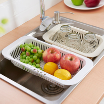 Hongke kitchen retractable sink drain rack plastic tableware shelf household dish rack vegetable storage rack