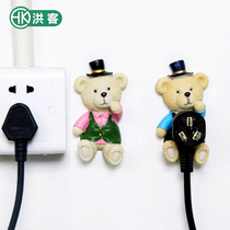 Hongke cartoon socket power cord storage hanger adhesive hook creative cute hook plug adhesive bracket