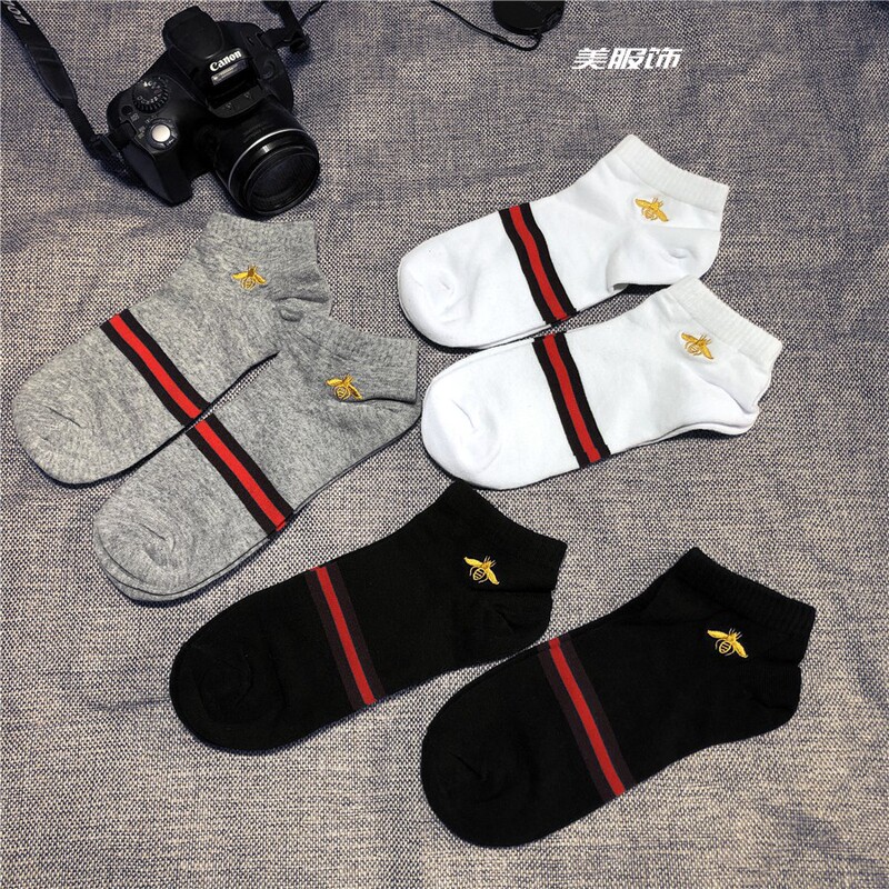 Spring and Summer Socks, Men's Socks with Bee Embroidery, Striped Mid-Calf and Long Socks, Sports Pure Cotton Women's Socks, Short Socks, Sweat-Absorbent Trendy Brand Spring and Summer Socks, Men's Socks with Bee Embroidery, Striped Mid-Calf and Long Socks, Sports Pure Cotton Women's Socks, Short Socks, Sweat-Absorbent Trendy Brand