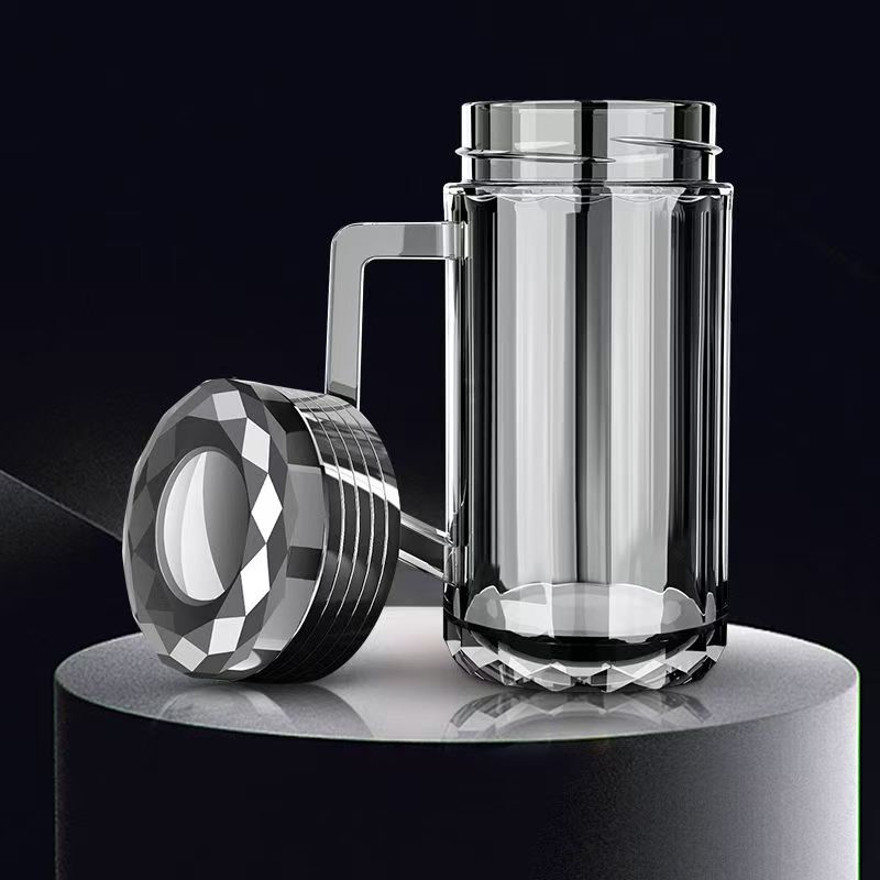 Double-Layer Thickened Glass Cup with Handle, Large-Capacity Water Cup for Office Use, High-End Tea Cup for Men and Women, Suitable for Gift Giving